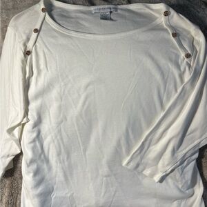 Sag Harbor White  Long Sleeve Top with Button Accents